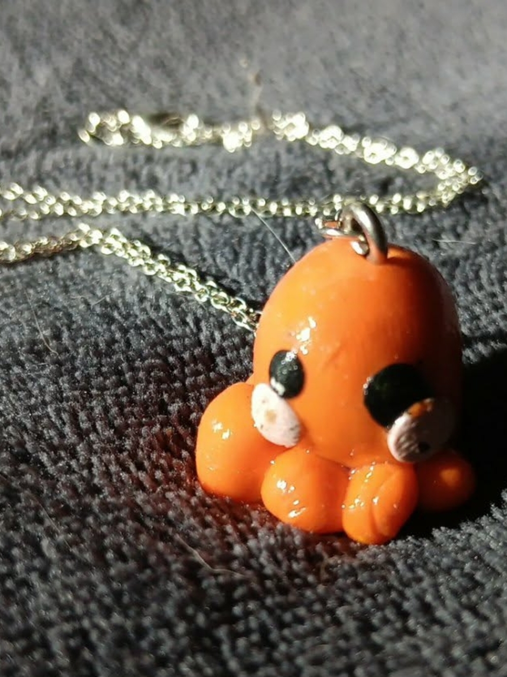 Polymer Clay Orange Kawaii Octopus Necklace Cute Silver Chain Ocean Jewlery